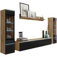 P & B OBÝVACÍ STĚNA, dub wotan, vysoce lesklá černá