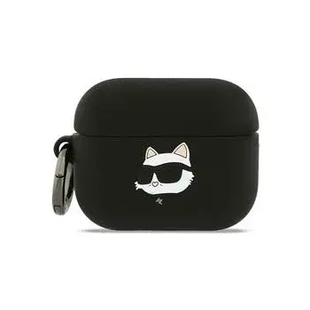 Silikonové pouzdro Karl Lagerfeld 3D Logo NFT Choupette Head pro AirPods Pro 3, černá