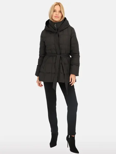 PERSO Woman's Women's short tied real down jacket with a hood ,  color