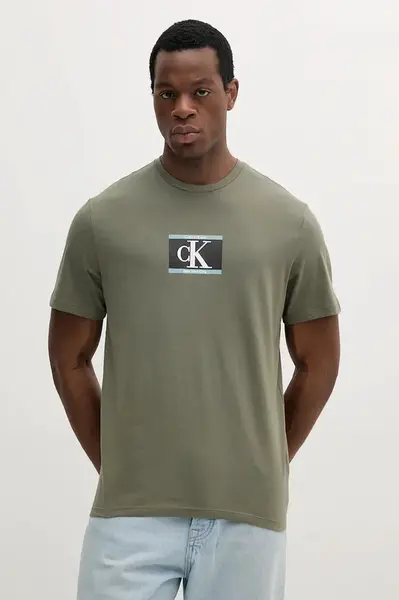 Bavlněné tričko Calvin Klein pánské, zelená barva, s potiskem, LV04RC854G