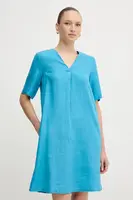 Lněné šaty United Colors of Benetton modrá barva, mini, oversize, 4AGHDV0B0