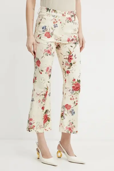 Kalhoty Weekend Max Mara dámské, béžová barva, zvony, medium waist, 2515131122600