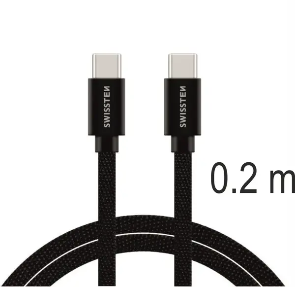 Datový Kabel Swissten Textile USB-C / USB-C 0.2 M černá