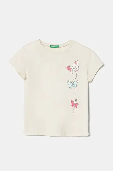 Dětské bavlněné tričko United Colors of Benetton béžová barva, 3I1XG10J2