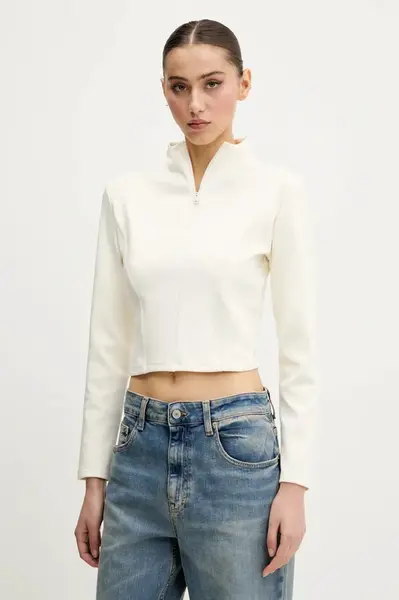 Tričko s dlouhým rukávem Converse béžová barva, 10027392-A01