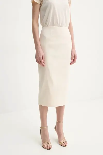 Sukně Guess JAYLA béžová barva, midi, pouzdrová, W5GD93 WGMR2