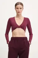 Tričko na jógu s dlouhým rukávem JOYINME Luna Twist vínová barva, Luna Twist