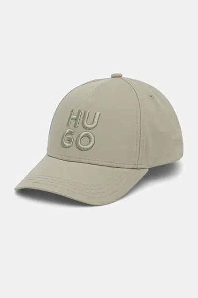 Bavlněná baseballová čepice HUGO zelená barva, s aplikací, 50533409