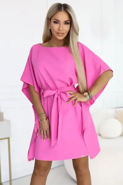 Fuchsiové šaty Numoco s vázáním v pase