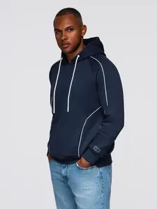 Ombre Men's sweatshirt with contrast stitching and hood - navy blue