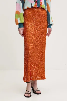 Sukně Never Fully Dressed Rust Sequin Dorris oranžová barva, maxi, NFDSK634