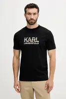Bavlněné tričko Karl Lagerfeld pánské, černá barva, s potiskem, 553225.755036