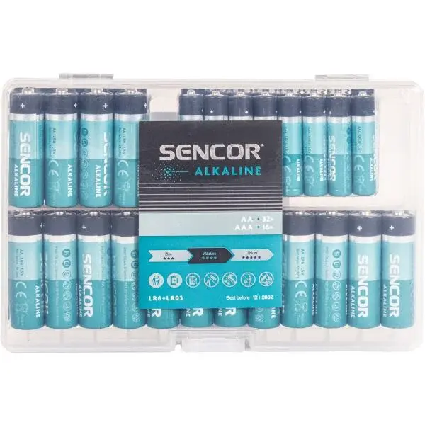 Sencor SBA LR6+LR03 32 AA+16 AAA BOX ALK Alkalické baterie, modrá, velikost