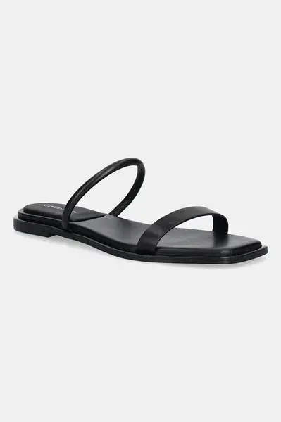 Kožené pantofle Calvin Klein FLAT SANDAL SQUARED 2-BAR LTH