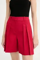 Lněné kraťasy Theory dámské, červená barva, hladké, high waist, P0303208