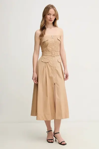 Bavlněné šaty Gaudi béžová barva, midi, 511FD15017