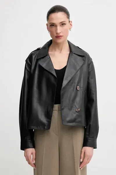 Kožená bunda Pepe Jeans GRETA černá barva, přechodná, PL402527