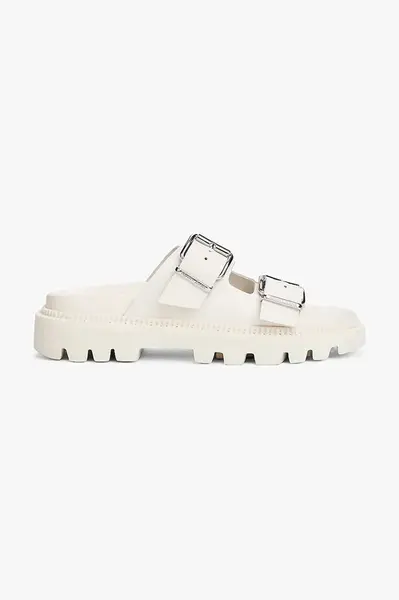 Kožené pantofle Tommy Jeans DOUBLE STRAP SANDAL dámské, béžová barva, na platformě, EN0EN02753