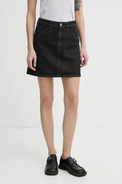 Džínová sukně Filippa K černá barva, mini, áčková, 31226