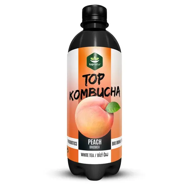 TOPNATUR Top kombucha bílý čaj & broskev BIO 500 ml