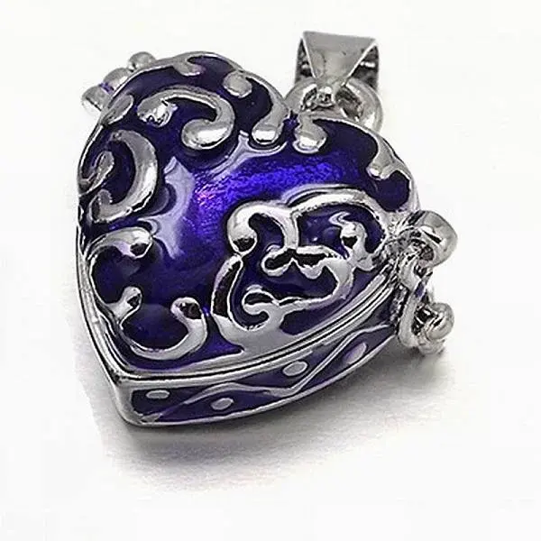 Enamel Heart Rack Plating Platinum Brass Prayer Box Pendants