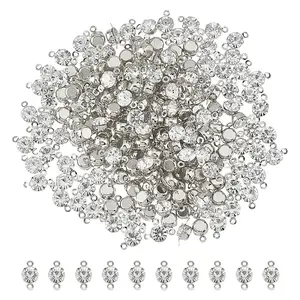 200Pcs Brass Pave Clear Cubic Zirconia Connector Charms