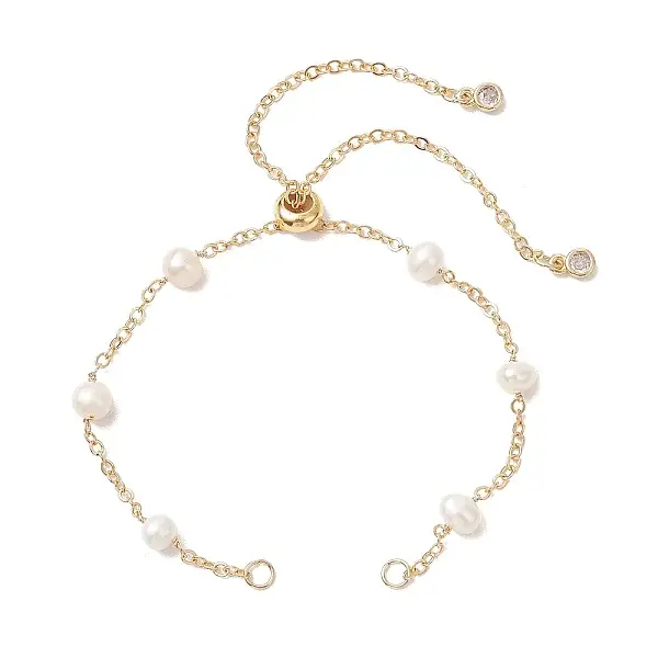 Natural Cultured Freshwater Pearl Potato Bead with Brass Cable Chain Slider Bracelet Making
