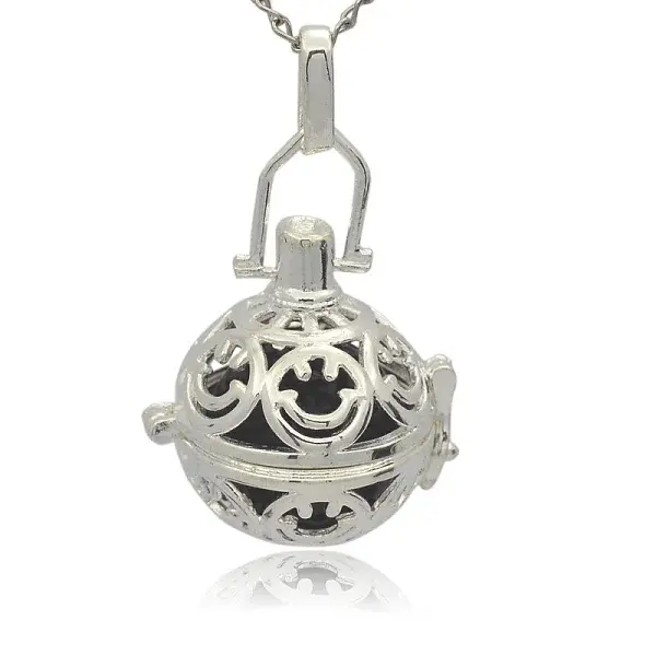 Silver Color Plated Brass Hollow Round Cage Pendants