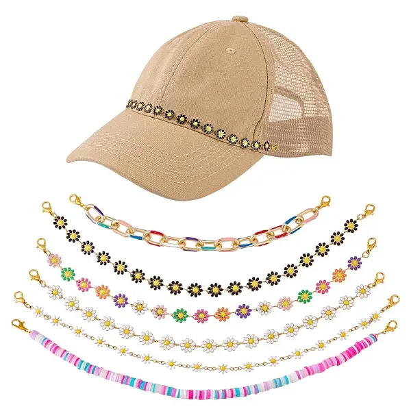 Flower 304 Stainless Steel Enamel & Disc Polymer Clay Link Baseball Cap Chain