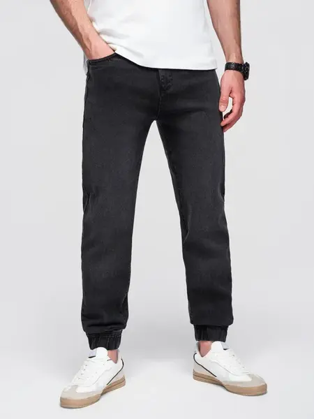 Ombre Men's denim JOGGERS pants with classic flare - black