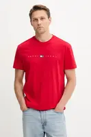 Bavlněné tričko Tommy Jeans pánské, červená barva, s potiskem, DM0DM21911