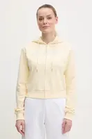 Bavlněná mikina Guess PRIMULA dámská, žlutá barva, s kapucí, s aplikací, V5GQ10 KCRP0