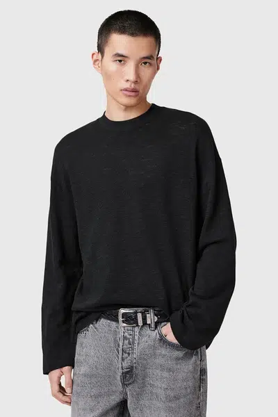 Bavlněné tričko s dlouhým rukávem AllSaints FOSTER černá barva, M026JC