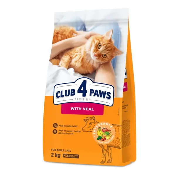 CLUB 4 PAWS Premium S teľacím mäsom. Pre dospelé mačky 2Kg (0189)
