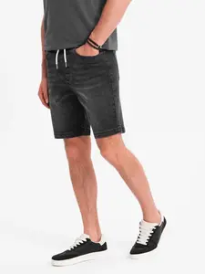 Ombre Men's shorts with elastic waistband and wash effect - black