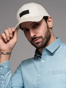 Ombre Men's baseball cap with visor and rectangular patch - cream