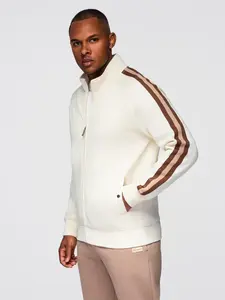 Ombre Men's sweatshirt with high collar and stripes - cream