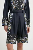 Hedvábné šortky MUNTHE FABIANE tmavomodrá barva, vzorované, high waist, 251140125118