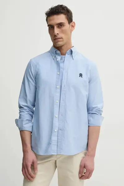 Košile Tommy Hilfiger pánská, modrá barva, regular, s límečkem button-down, MW0MW39235