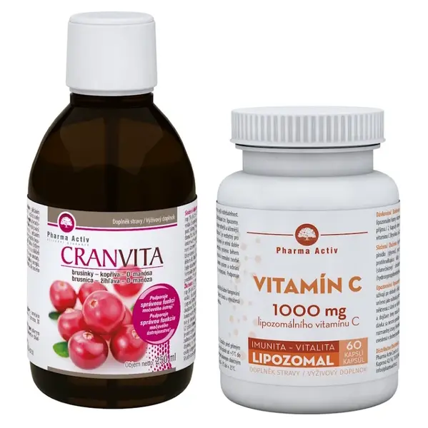 PHARMA ACTIV Cranvita brusinky 250 ml + Vitamín C lipozomal 60 tobolek