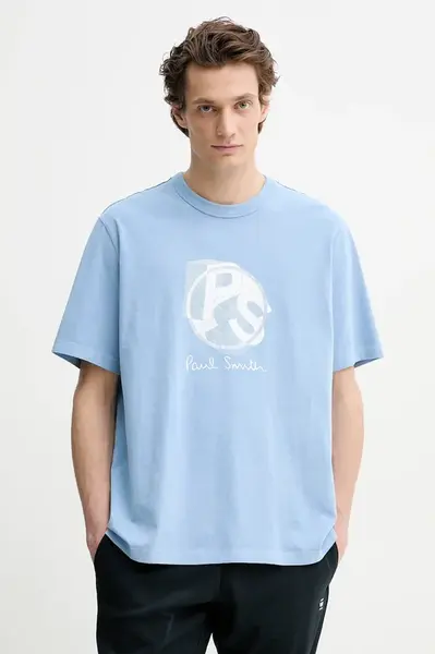 Bavlněné tričko PS Paul Smith modrá barva, s potiskem, M2R.204Z.PP4817
