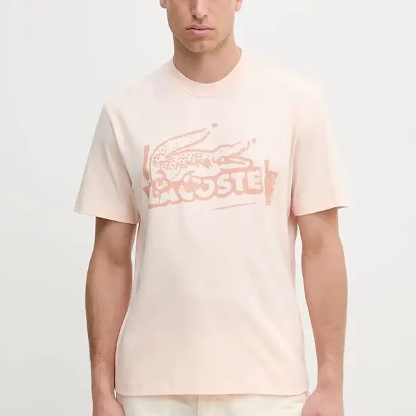 Bavlněné tričko Lacoste oranžová barva, s potiskem, TH0284