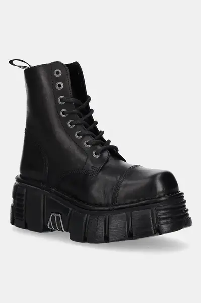 Kožené kozačky New Rock Crust Negro, Tower Negro + Lateral dámské, černá barva, na platformě, M-NEWMILI083-S39