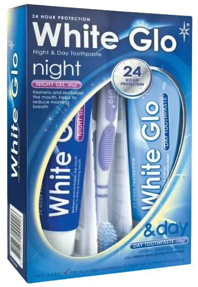 WHITE GLO Noční a denní bělicí zubní pasty + ZDARMA kartáček