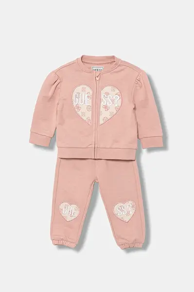 Kojenecká bavlněná tepláková souprava Guess růžová barva, A5BG13 KAD74