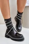Patent leather ankle boots with black Kikizelle decoration