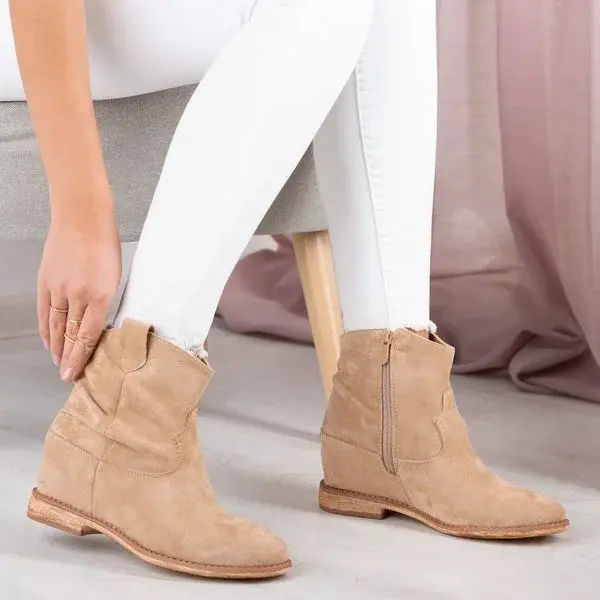 Resti Cowboy boots on heels in beige Brunoki - Footwear