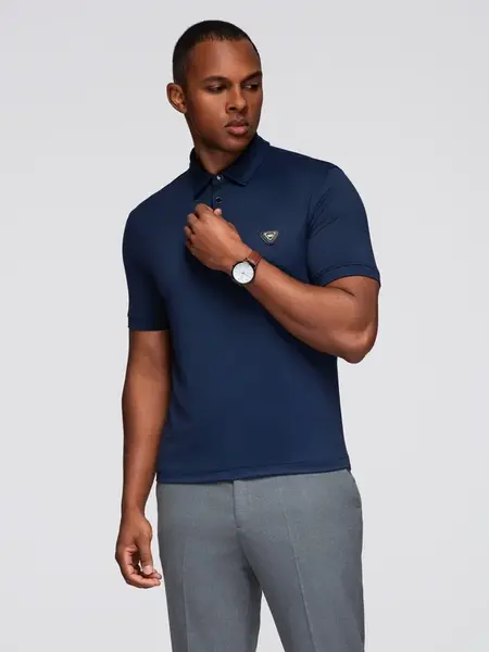 Ombre Stylish men's stretch fabric polo shirt - navy blue