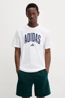 Bavlněné tričko adidas Collegiate pánské, bílá barva, s potiskem, JM6416