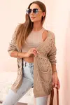 Kesi Włoski Dámský cardigan s kapsami krajkový tmavě béžový